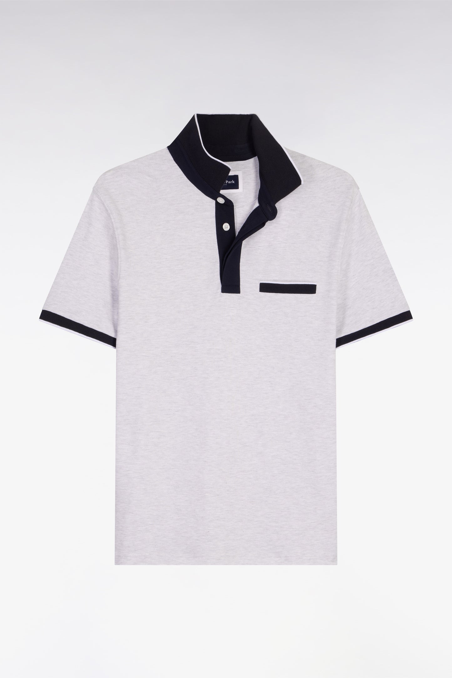 Polo manches courtes en piqué coton stretch gris clair coupe slim