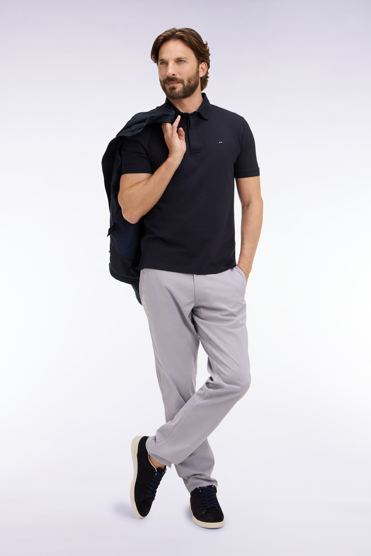 Polo à manches courtes en coton marine coupe slim