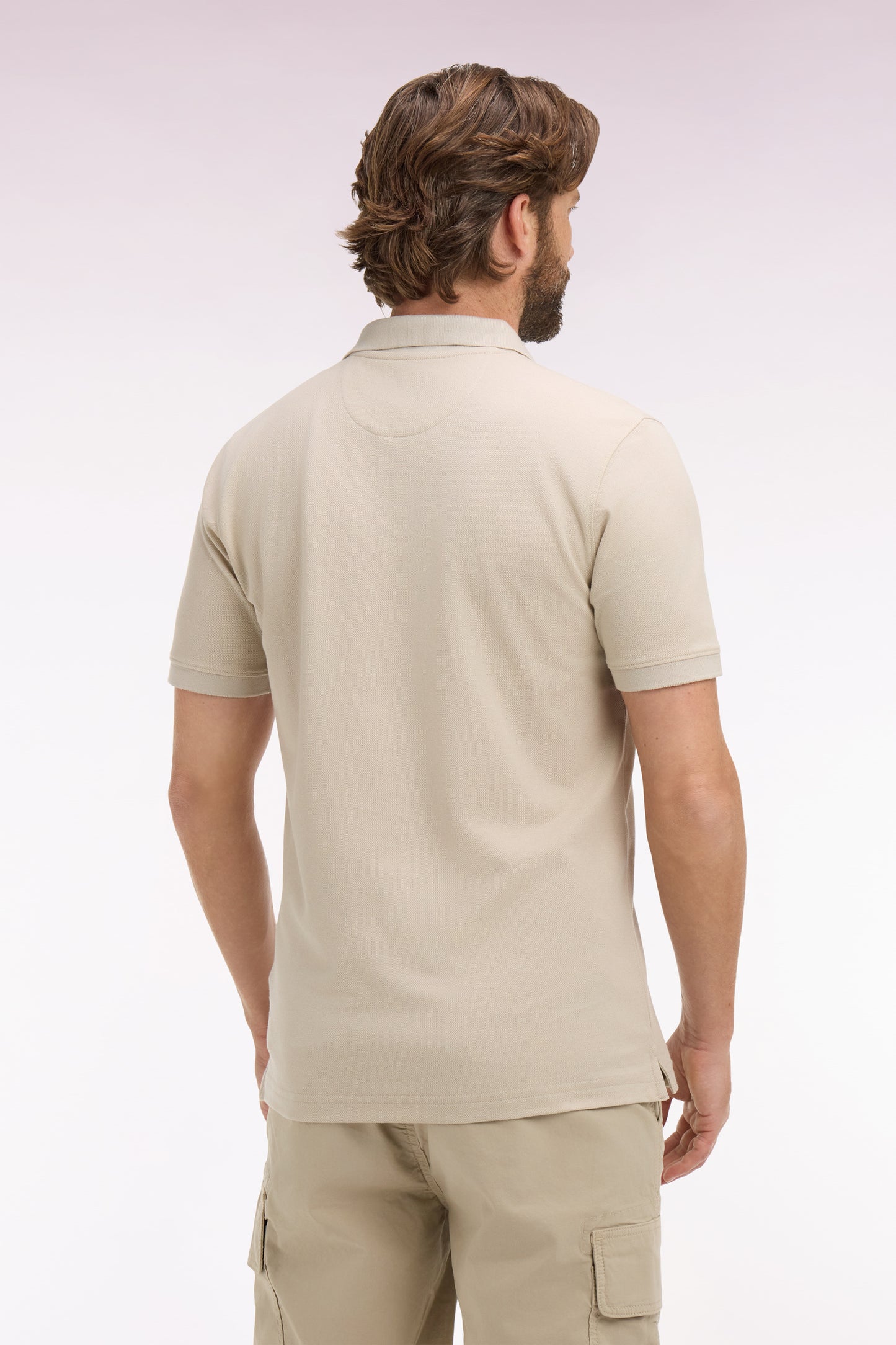 Polo à manches courtes en coton beige coupe regular