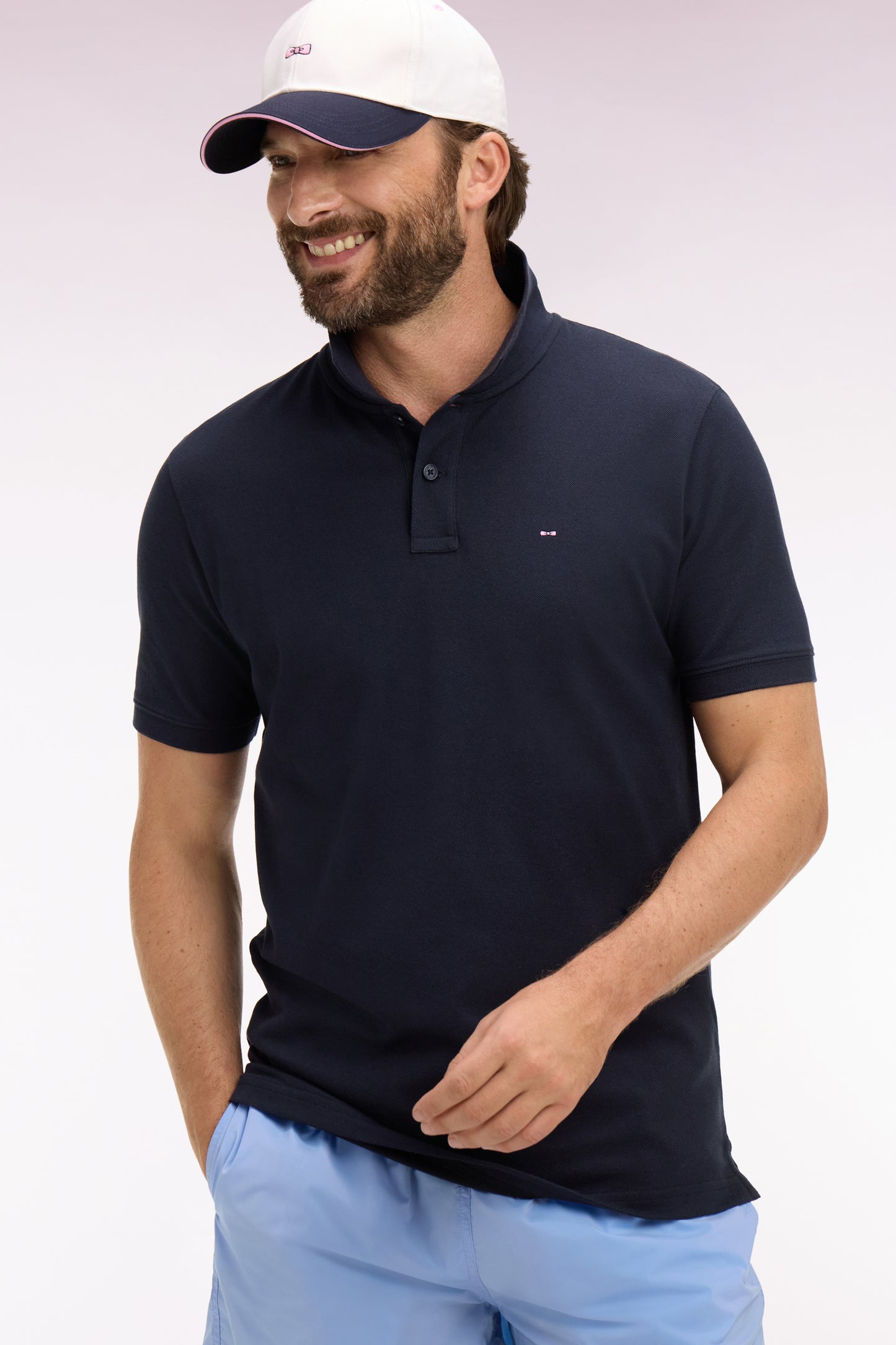 Polo à manches courtes en coton marine coupe regular