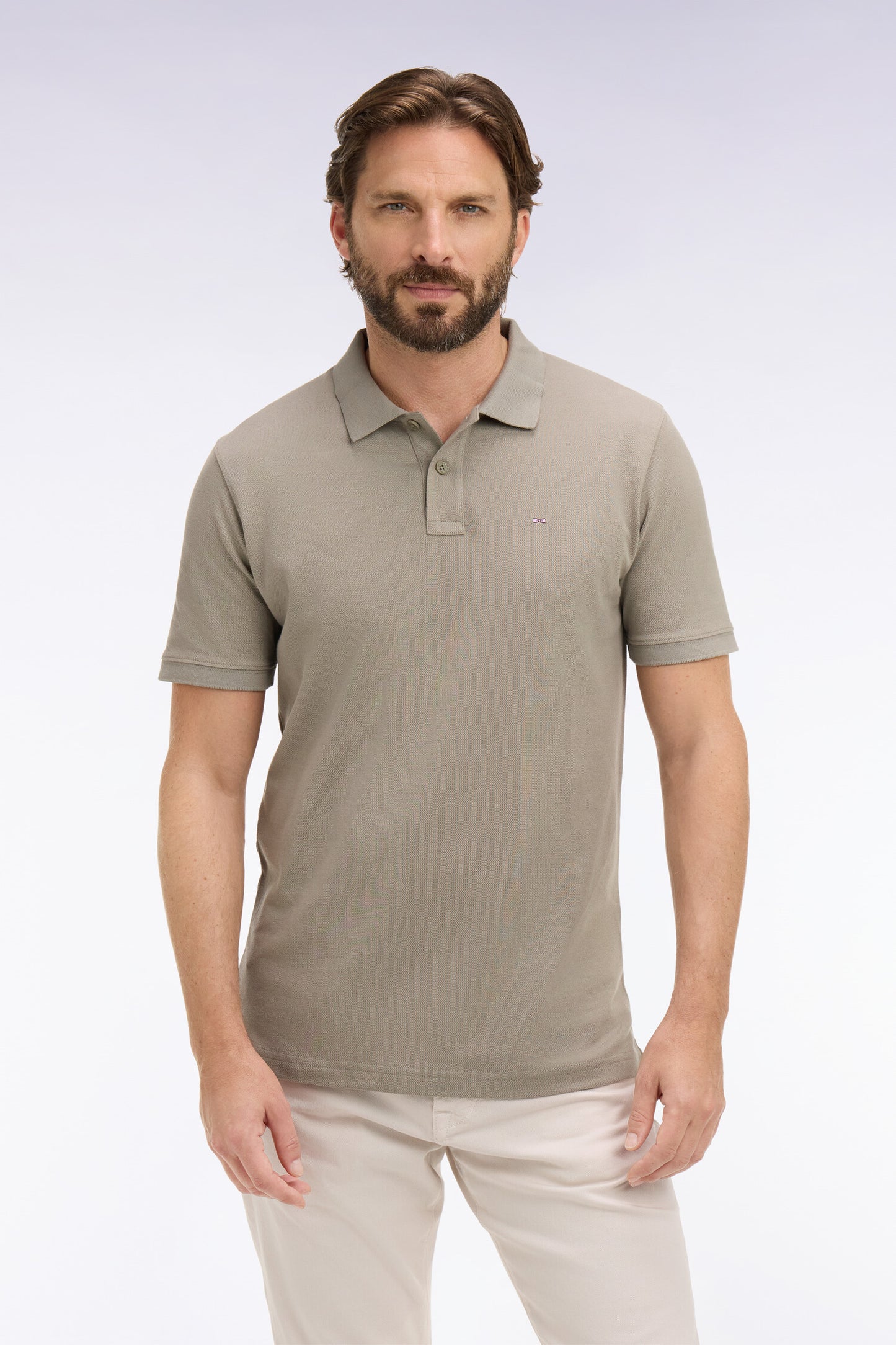 Polo à manches courtes en coton kaki coupe regular
