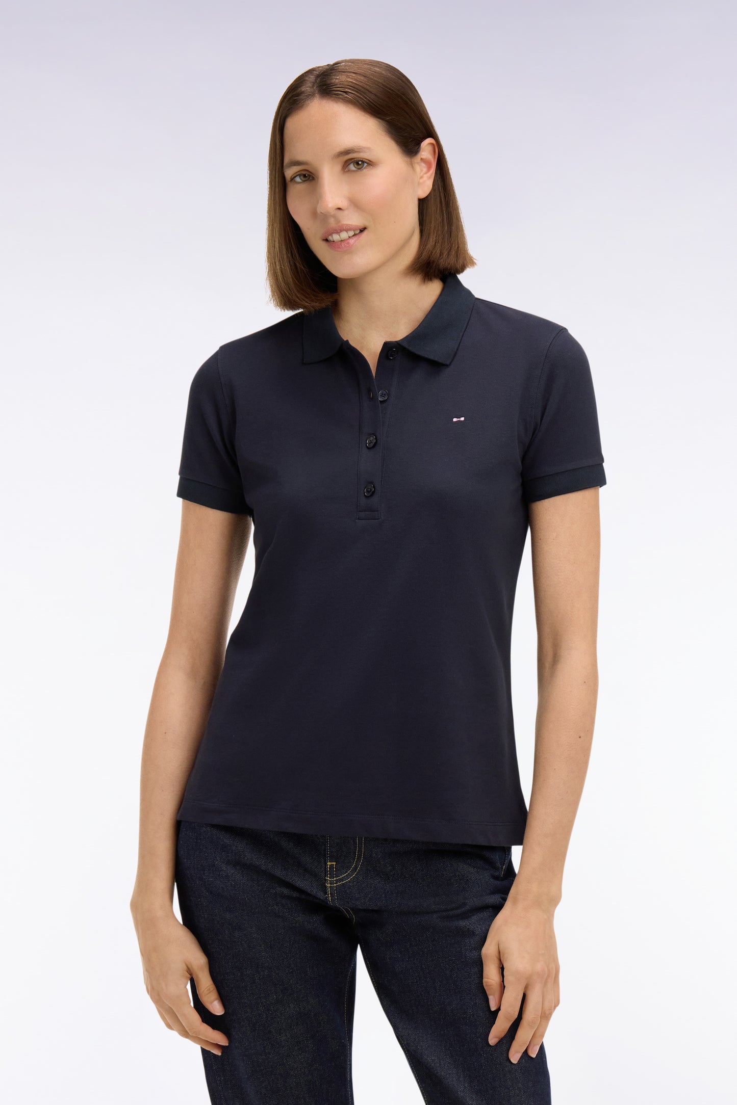 Polo à manches courtes en coton stretch marine