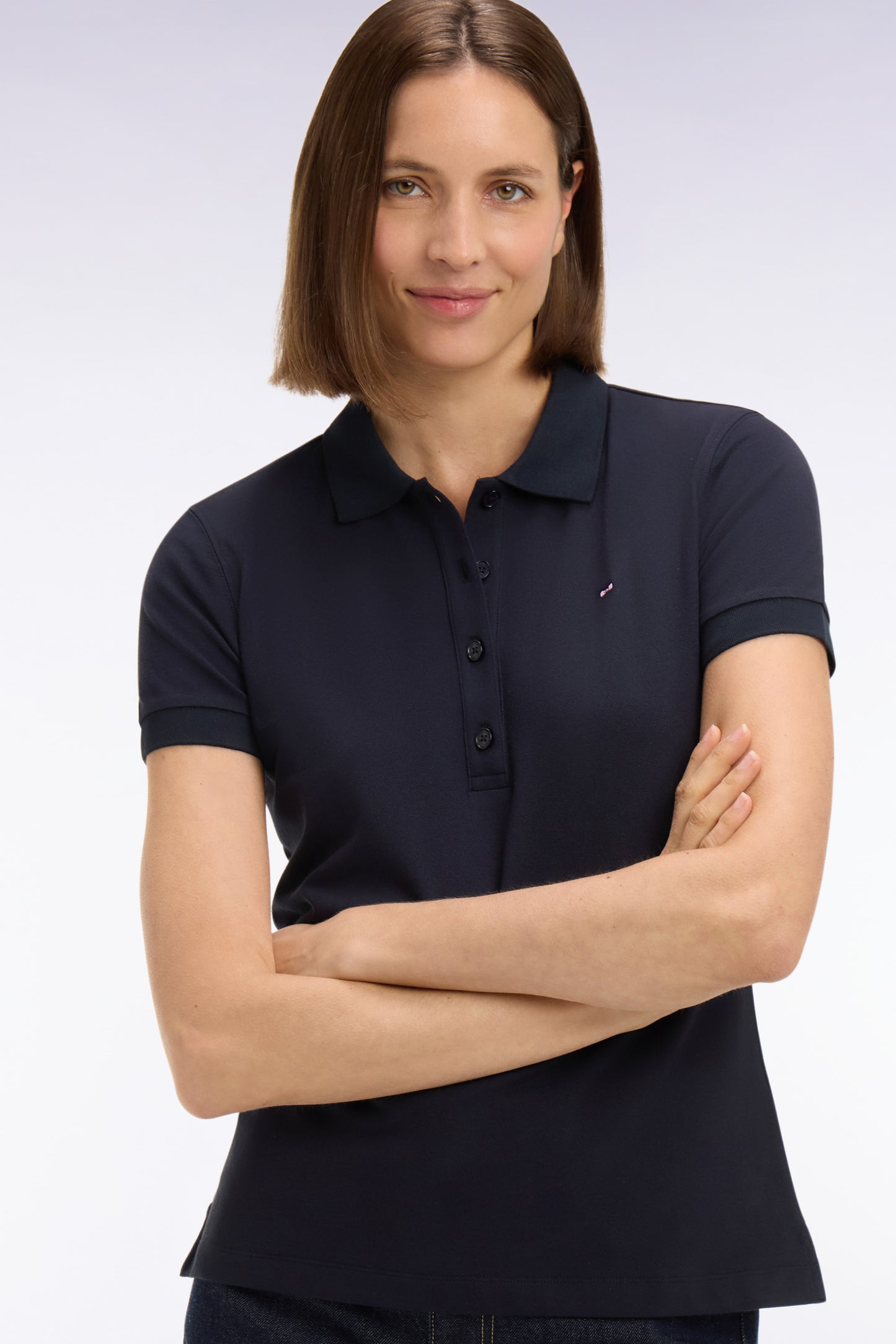 Polo à manches courtes en coton stretch marine