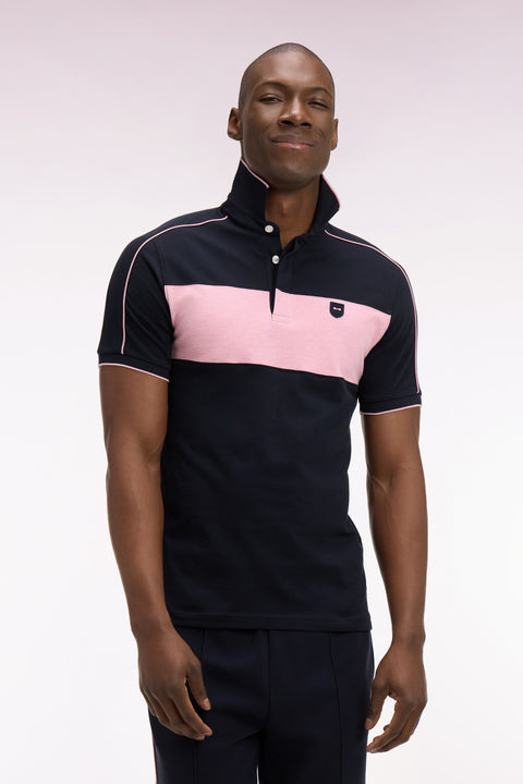 Polo à manches courtes en coton stretch rose coupe slim - Image 3
