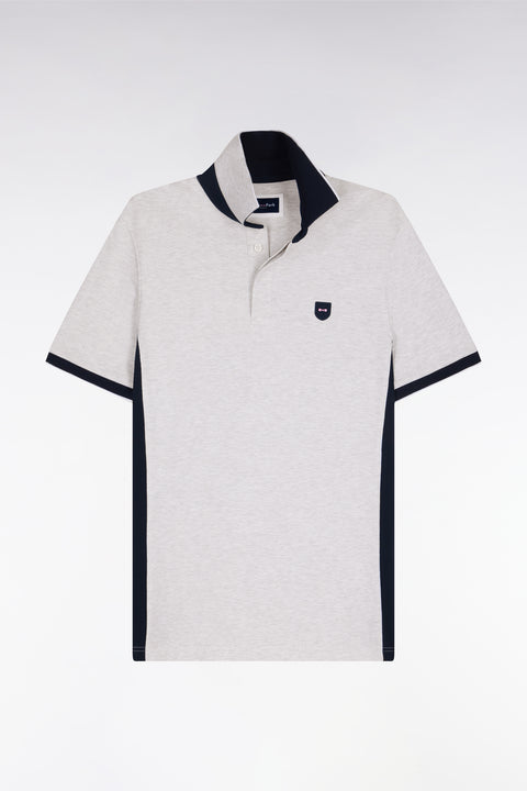 Polo manches courtes en coton gris clair et découpes marine coupe slim - Image 2