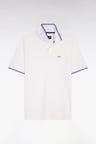 Polo manches courtes en coton blanc détails rayés coupe regular