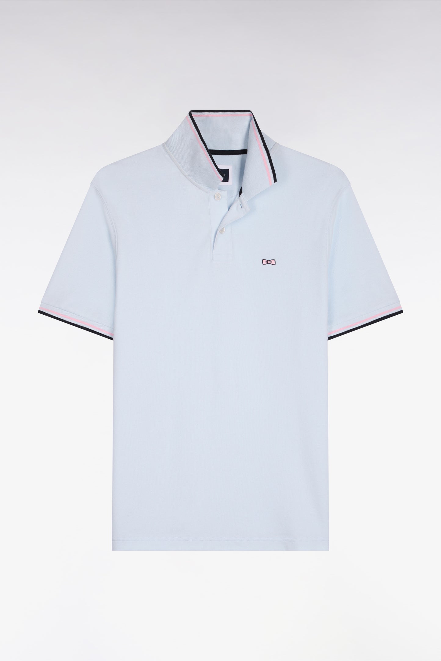 Short-sleeved polo shirt in sky cotton with striped details, regular fit