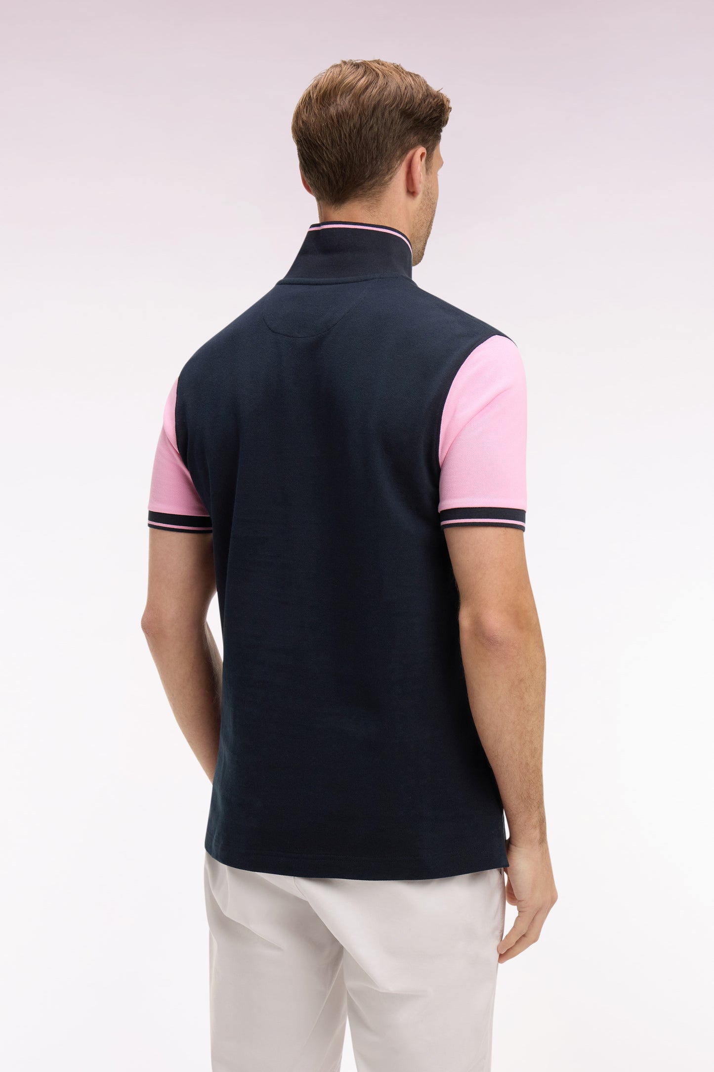 Polo à manches courtes en coton marine broderie Eden Park coupe regular