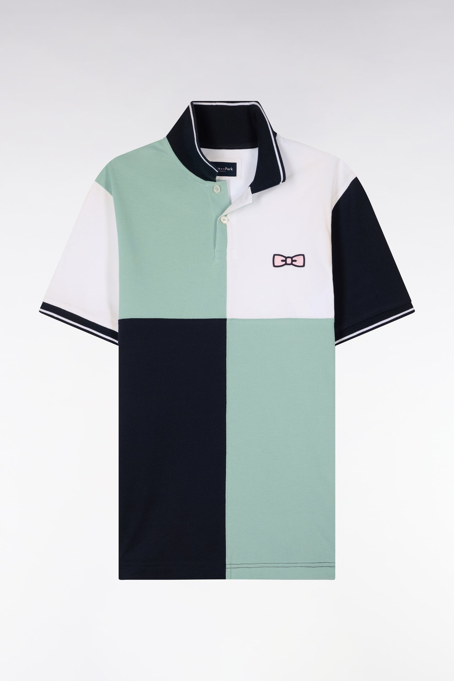 Polo à manches courtes en coton vert d'eau à cadrans coupe regular