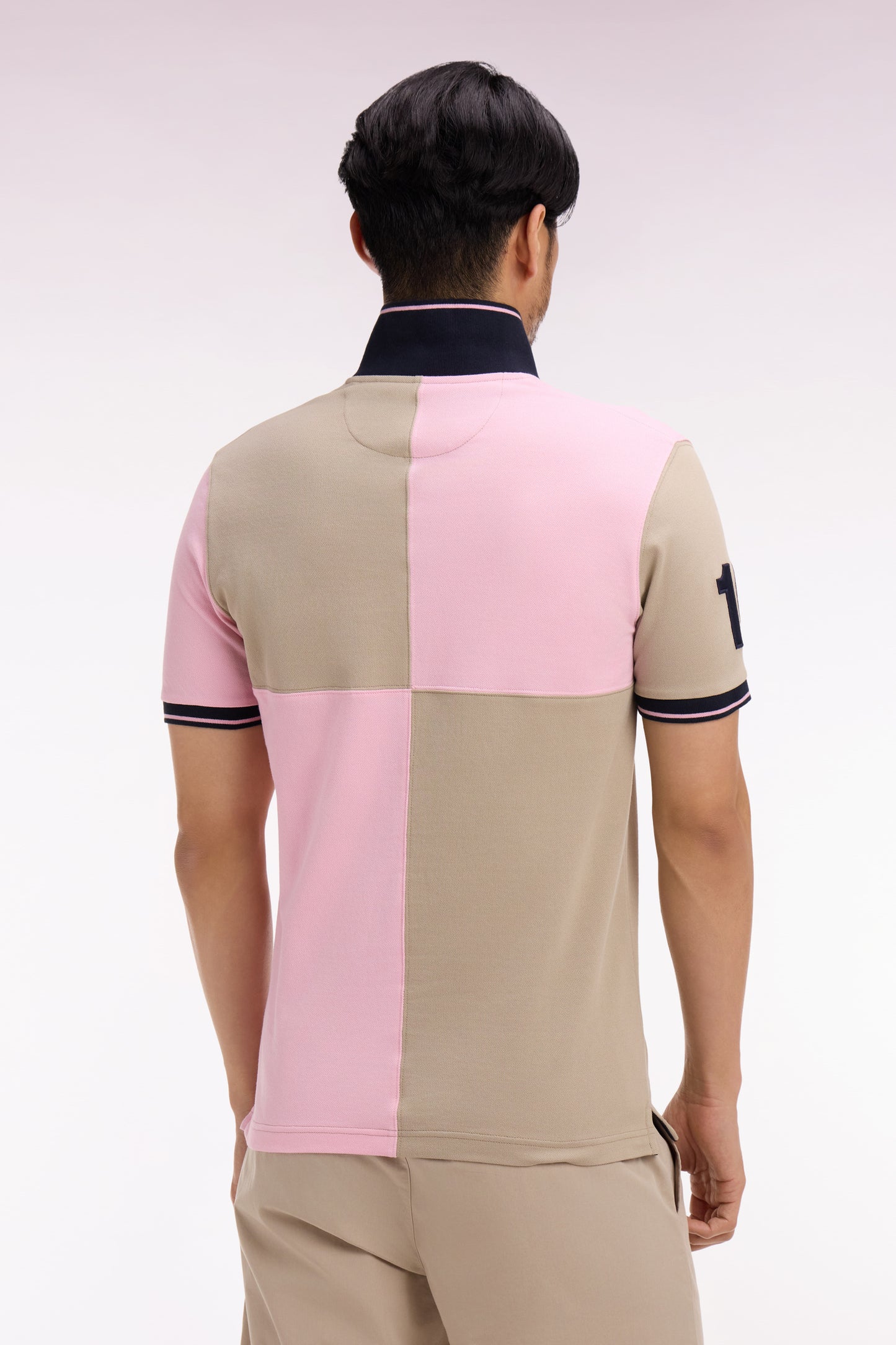 Polo à manches courtes en coton beige et rose à cadrans coupe regular