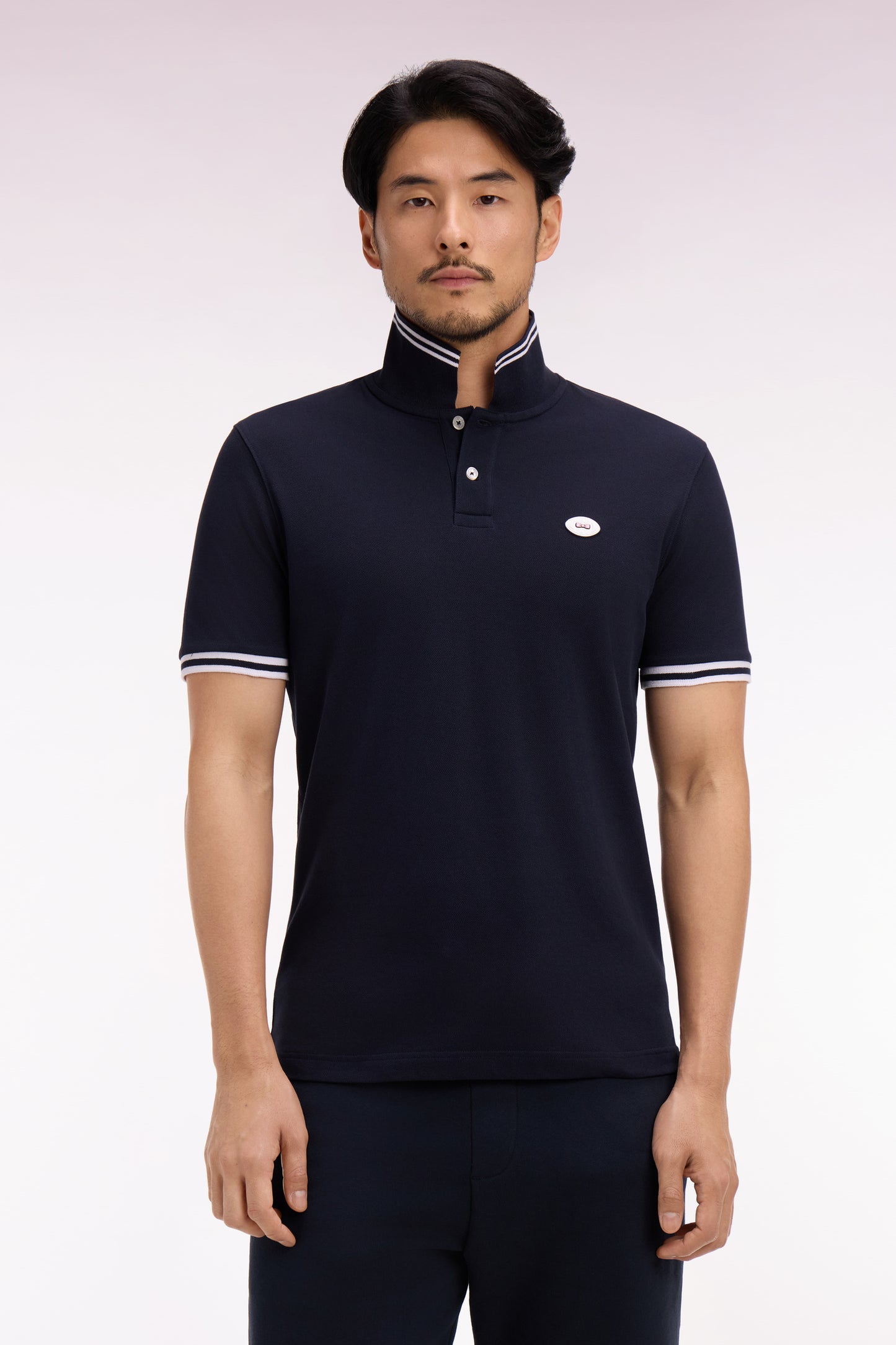 Polo à manches courtes en coton marine