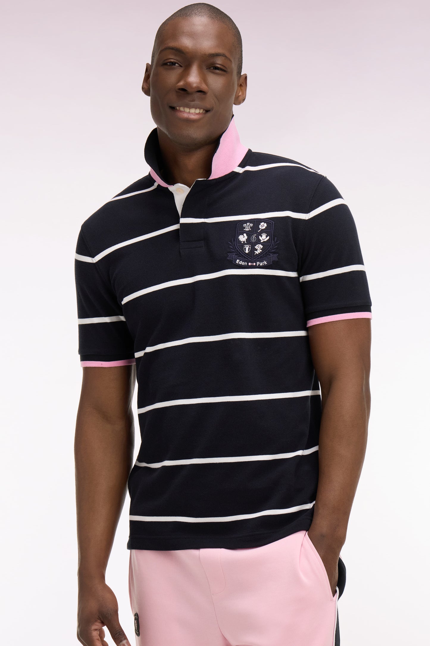 Polo à manches courtes 6 Nations en coton marine rayé coupe regular