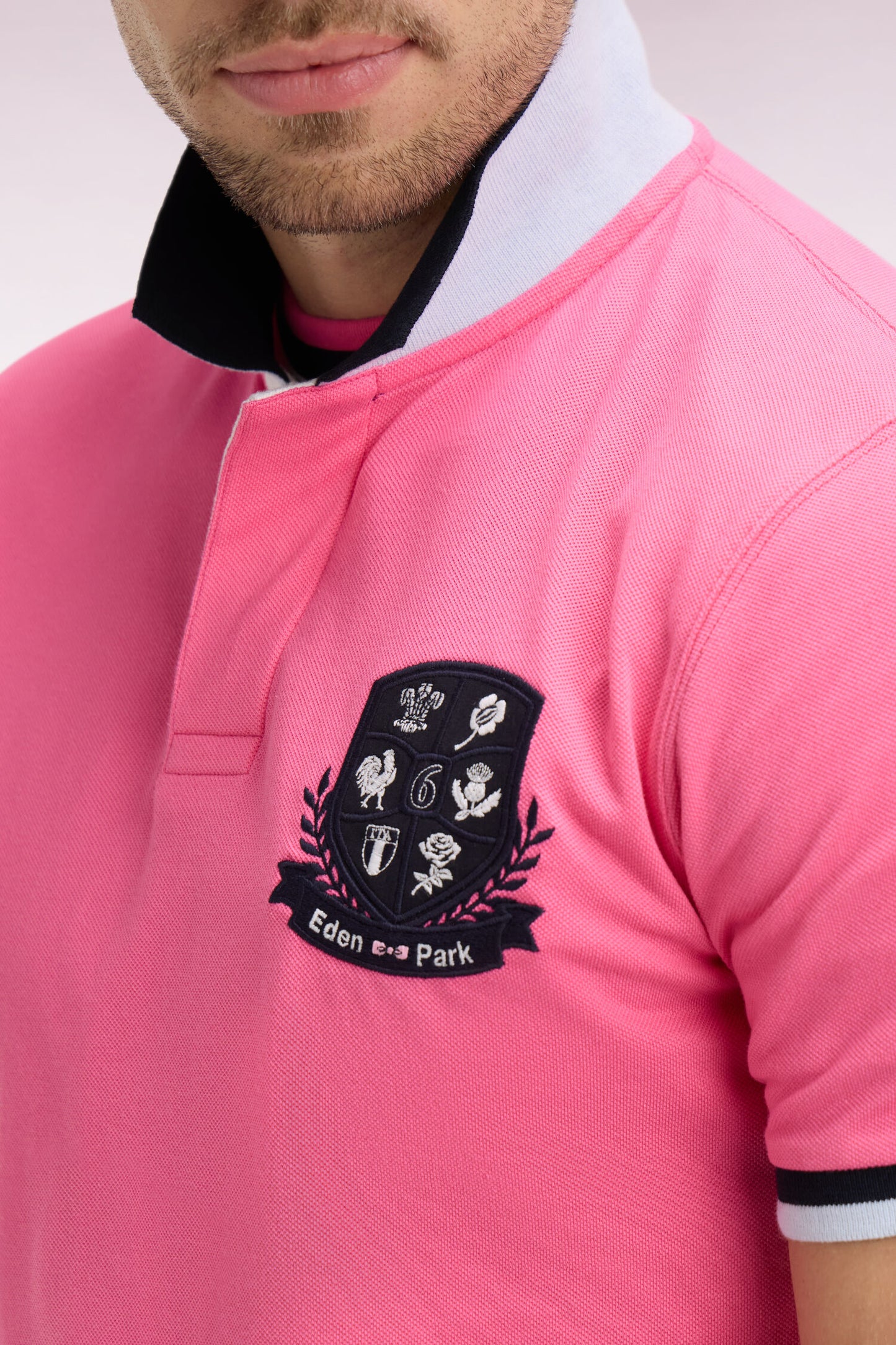 Polo à manches courtes 6 Nations en piqué coton rose