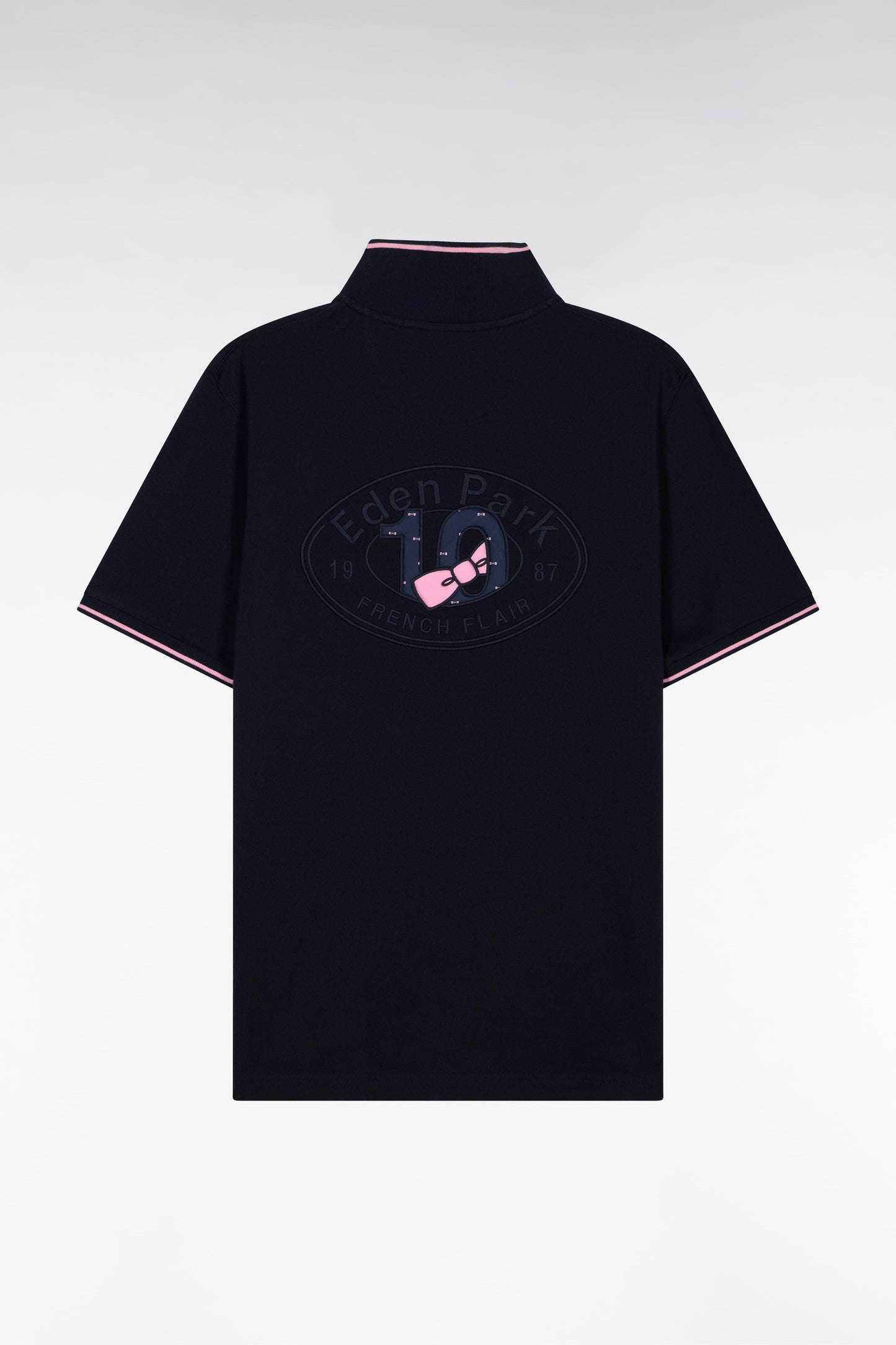 Polo à manches courtes en piqué coton marine broderie dos