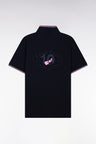 Polo à manches courtes en piqué coton marine broderie dos