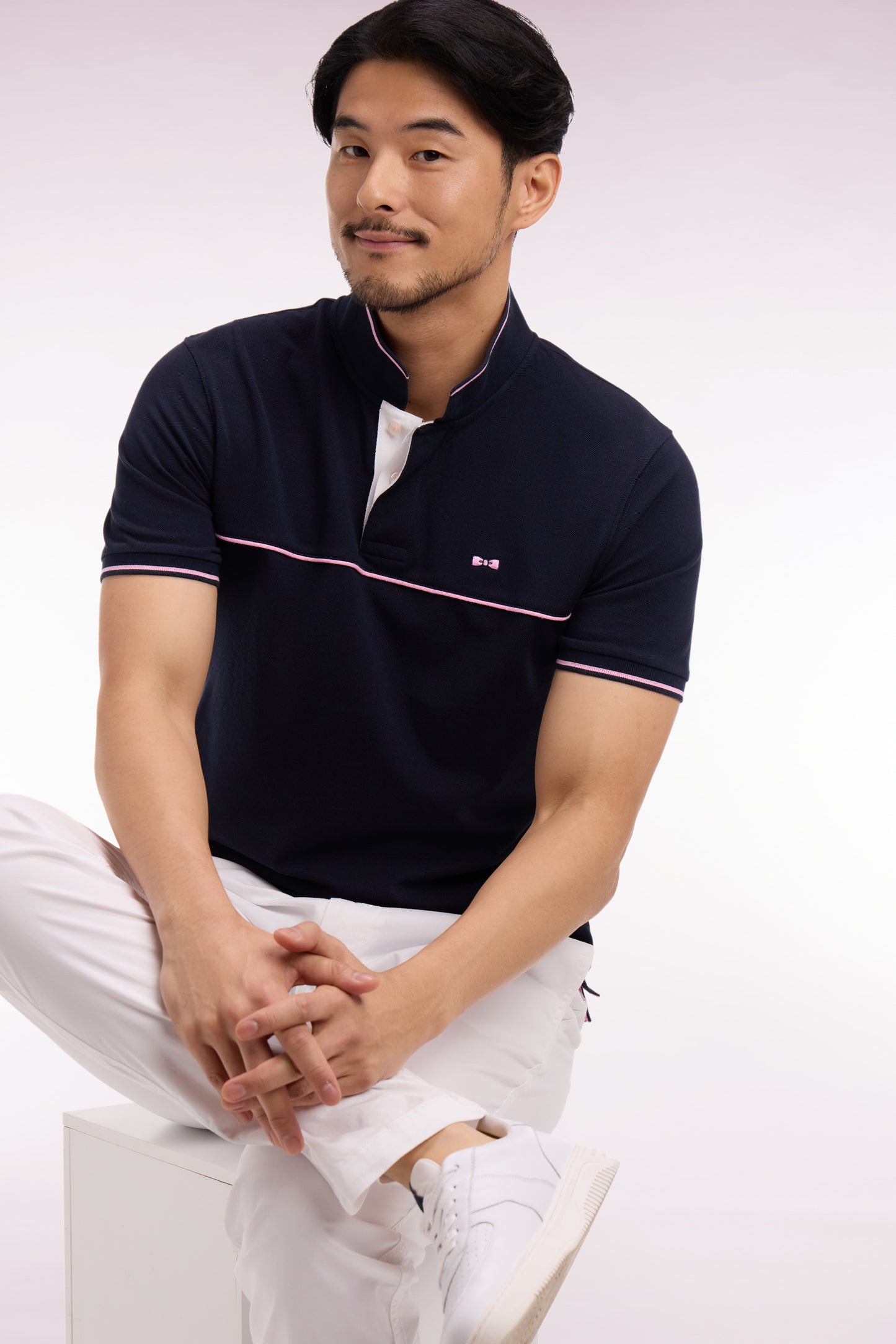 Polo à manches courtes en piqué coton marine