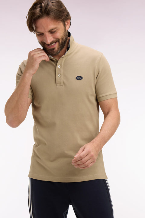 Polo à manches courtes en piqué coton beige coupe regular - Image 1
