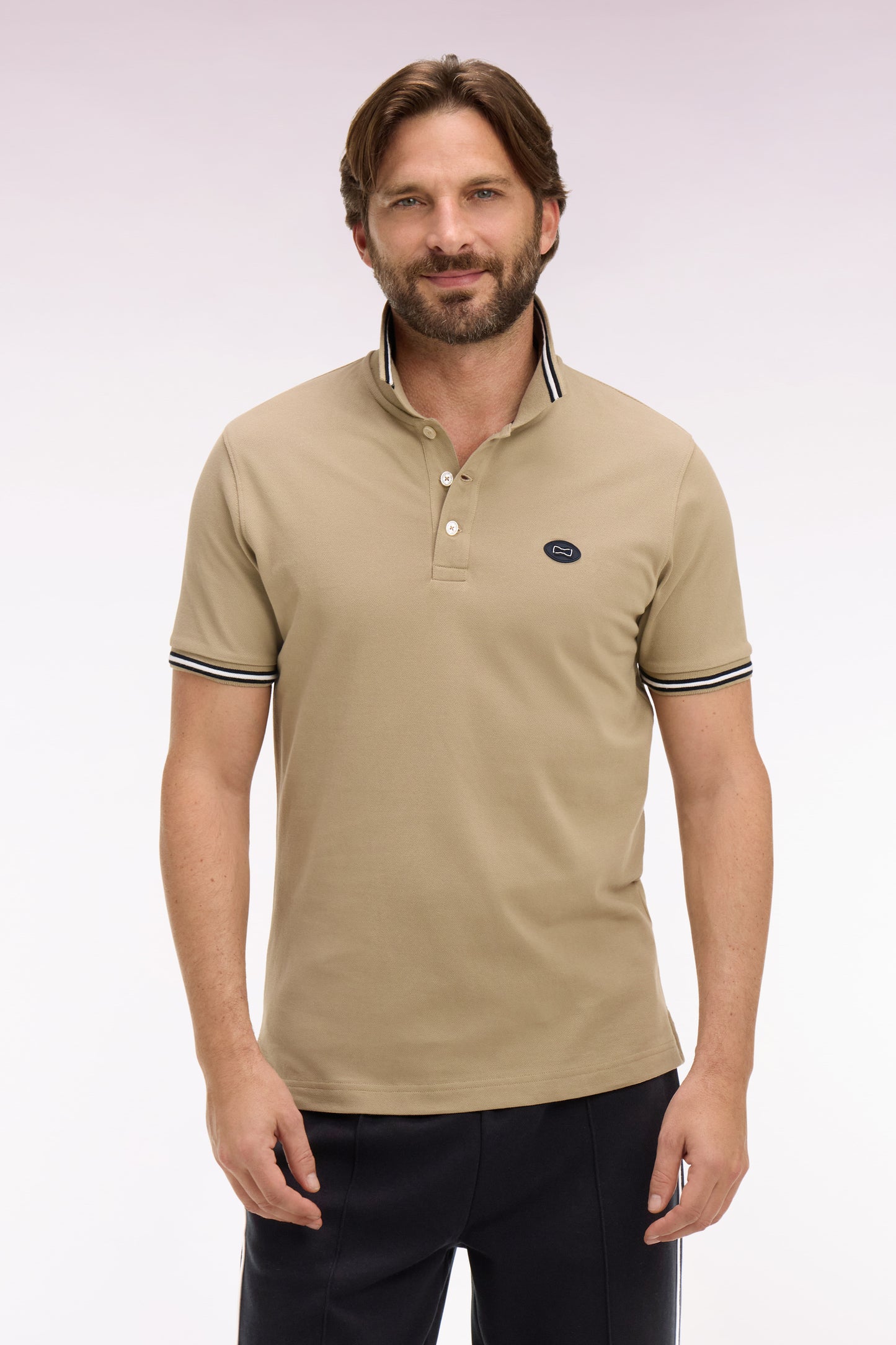 Polo à manches courtes en coton beige