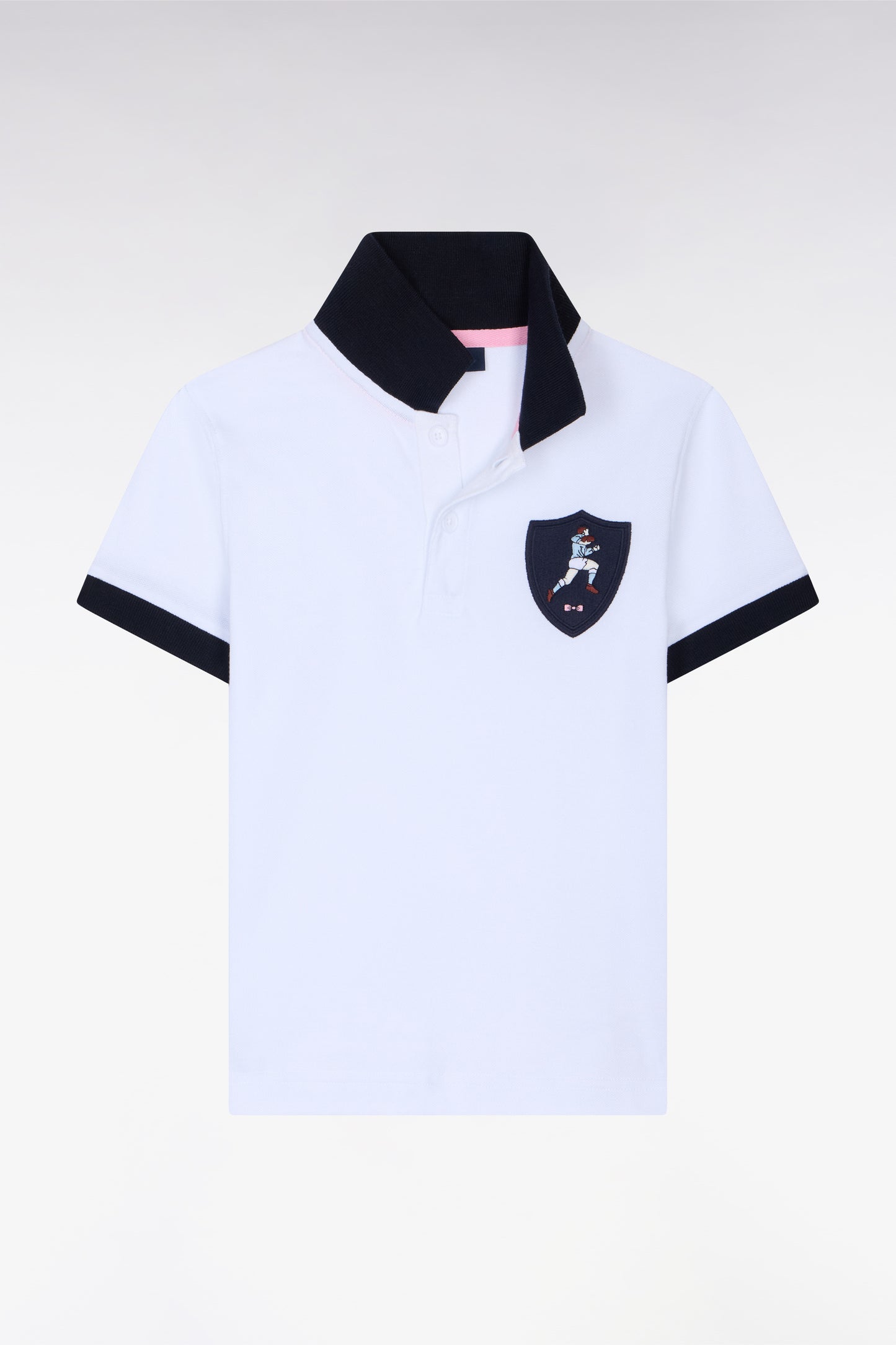 Polo à manches courtes en jersey coton blanc écusson rugby
