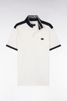 Polo à manches courtes en piqué coton blanc à découpes marine