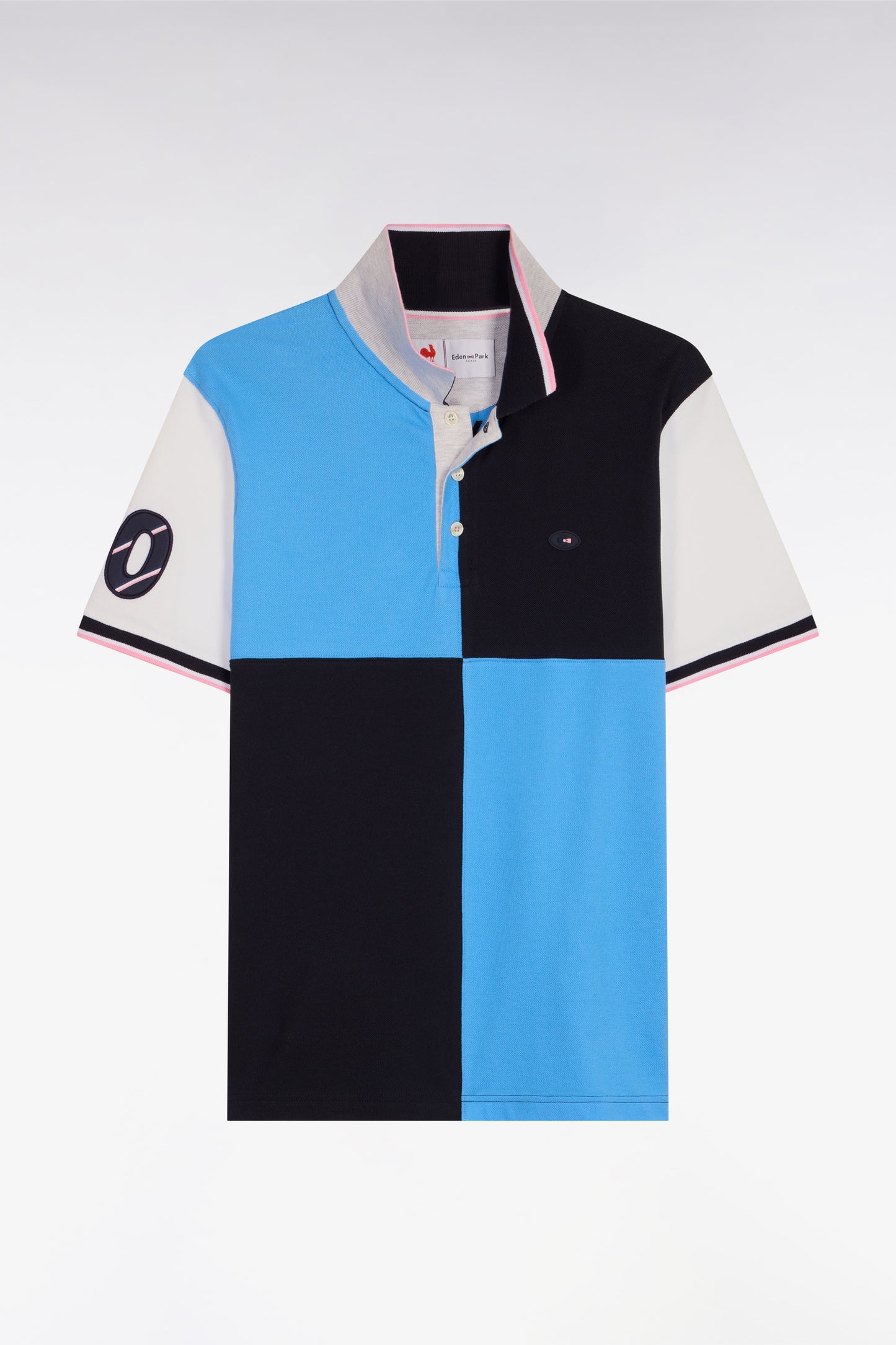 Polo à manches courtes XV de France en coton bleu à découpes cadran