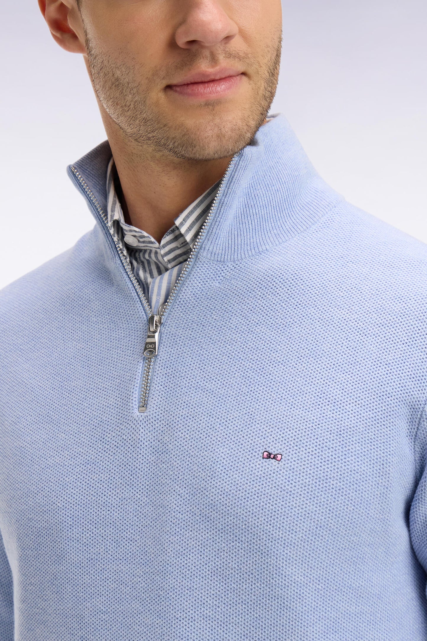 Pull col camionneur en coton ciel