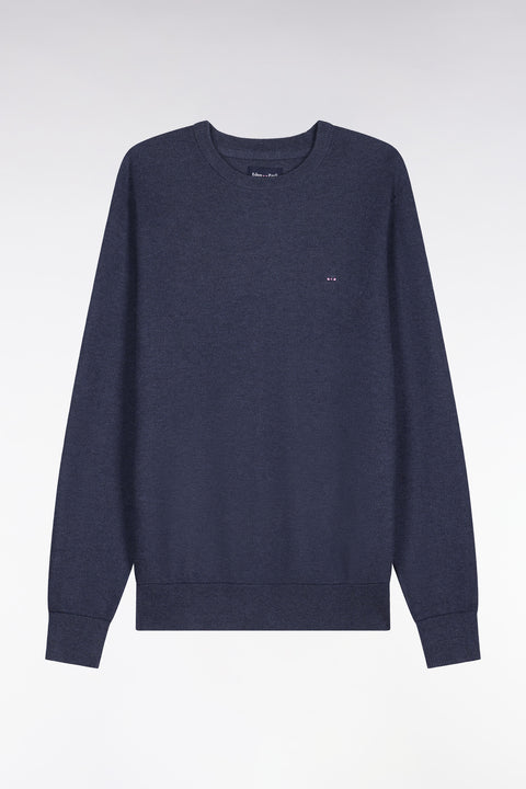 Pull col rond en coton bleu foncé - Image 2