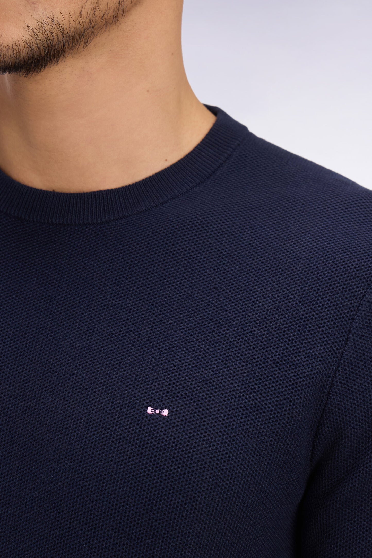 Pull col rond en coton marine