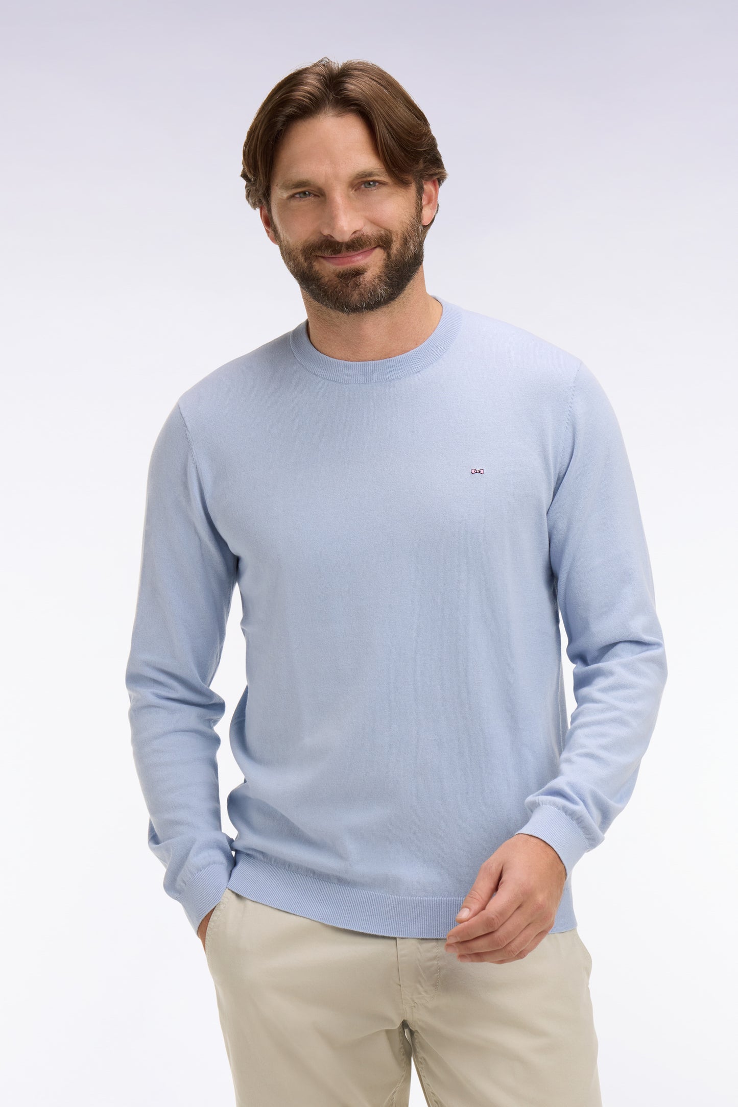 Pull col rond en coton et soie mélangés ciel