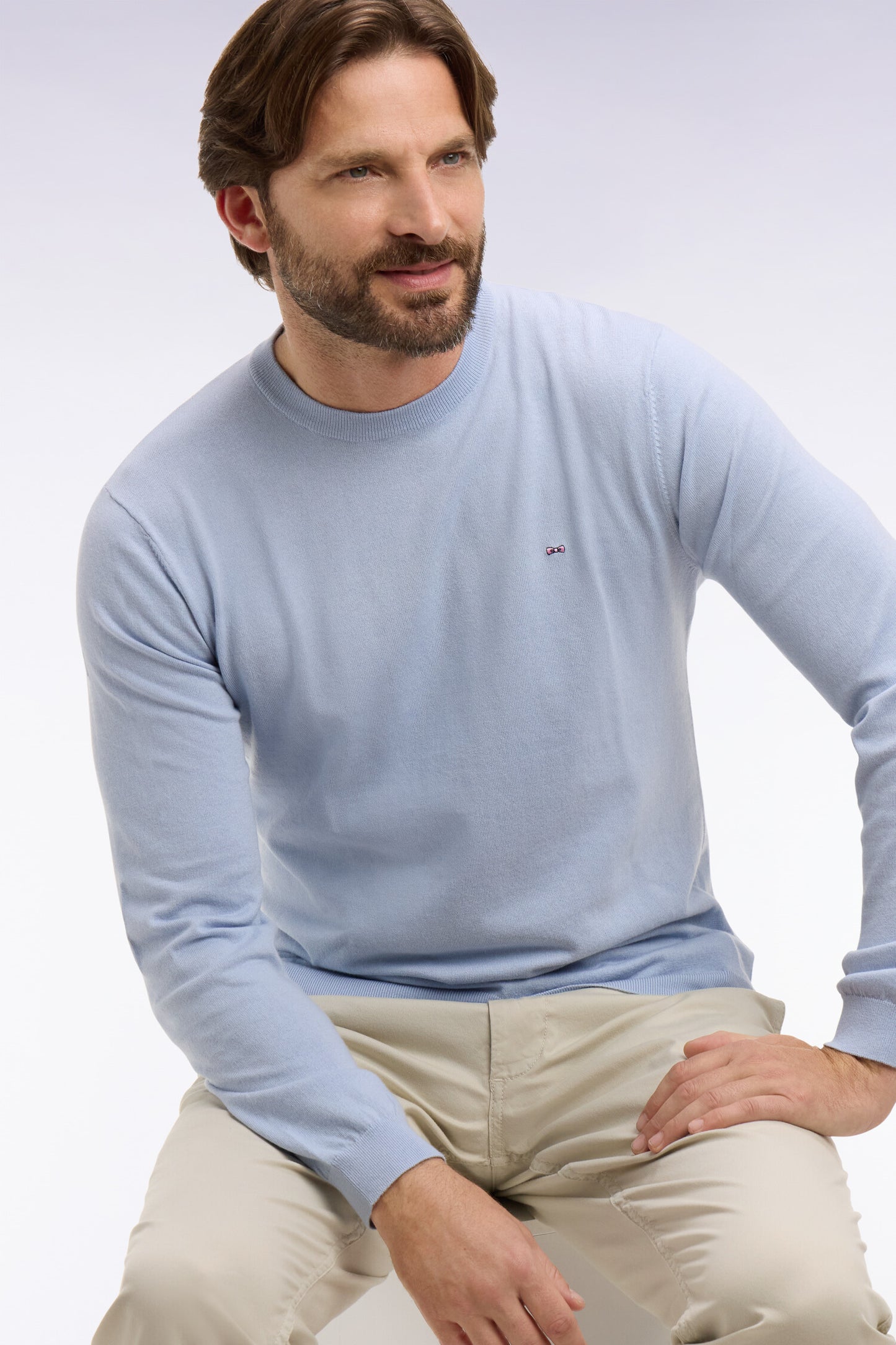 Pull col rond en coton et soie mélangés ciel