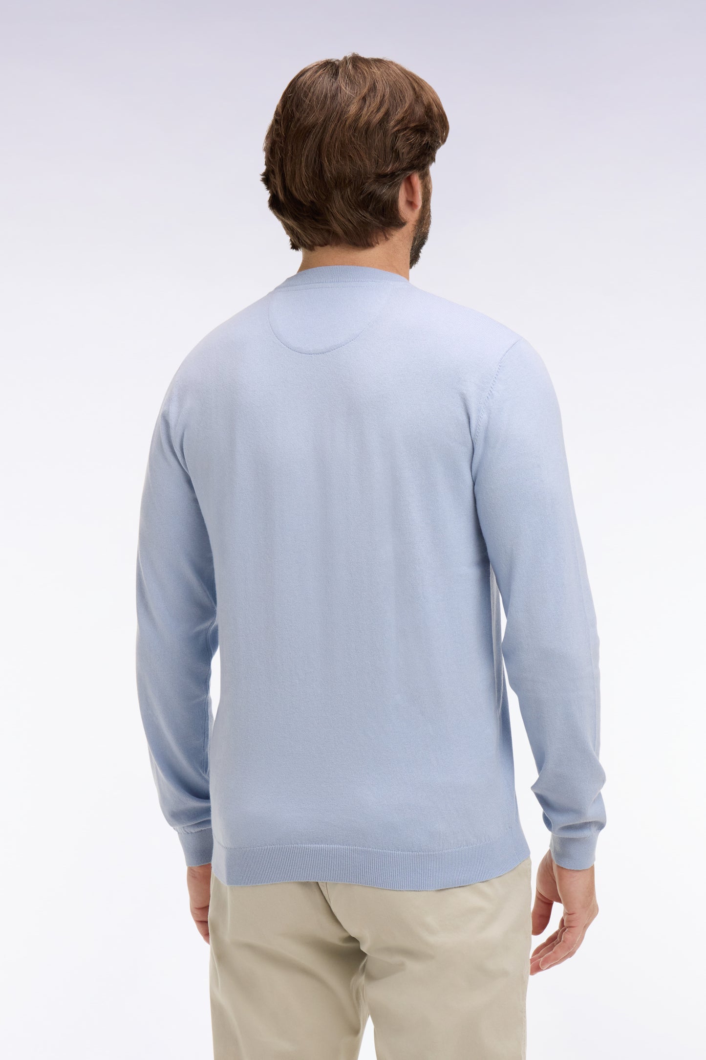 Pull col rond en coton et soie mélangés ciel