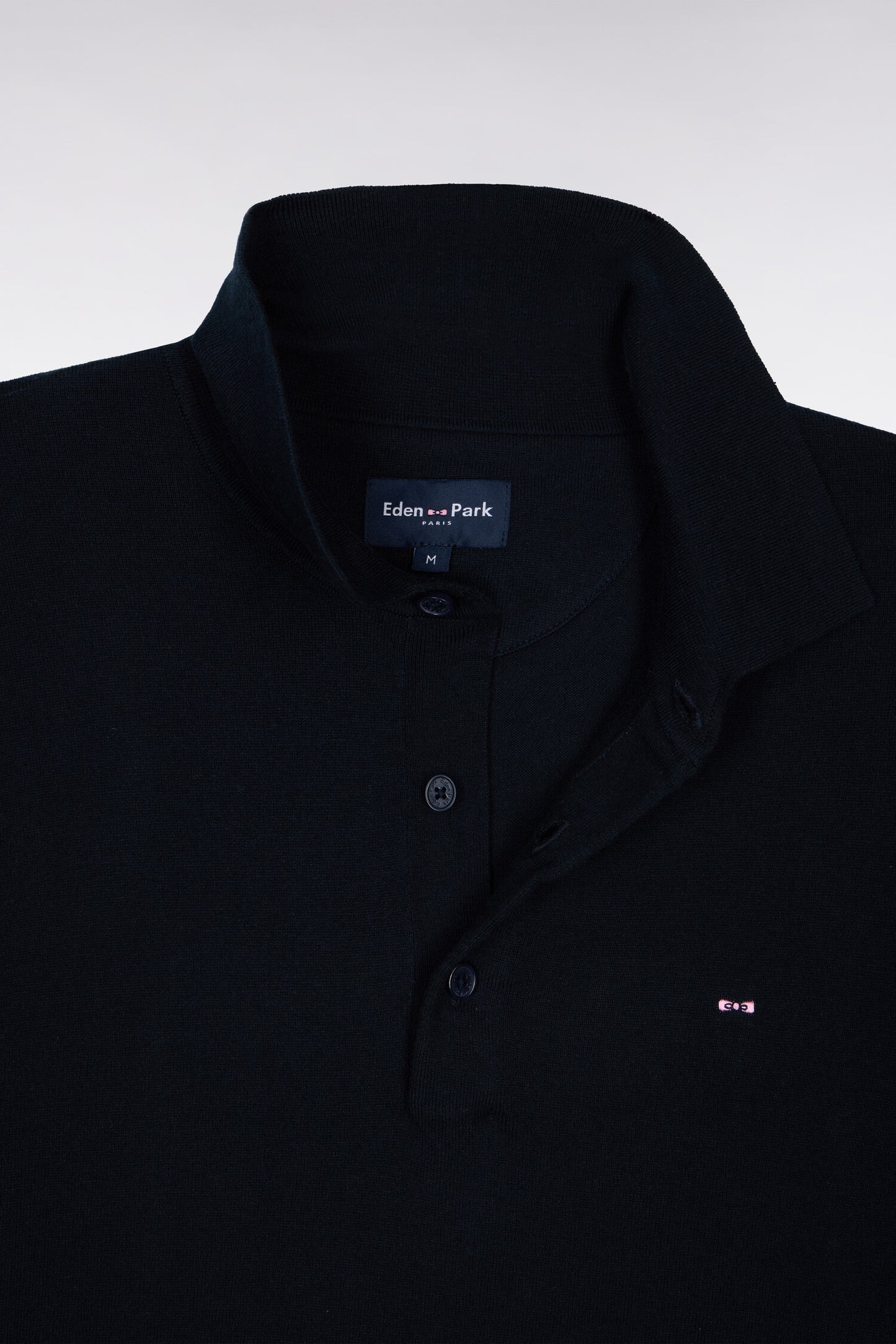 Pull manches courtes col polo en coton et soie mélangés marine