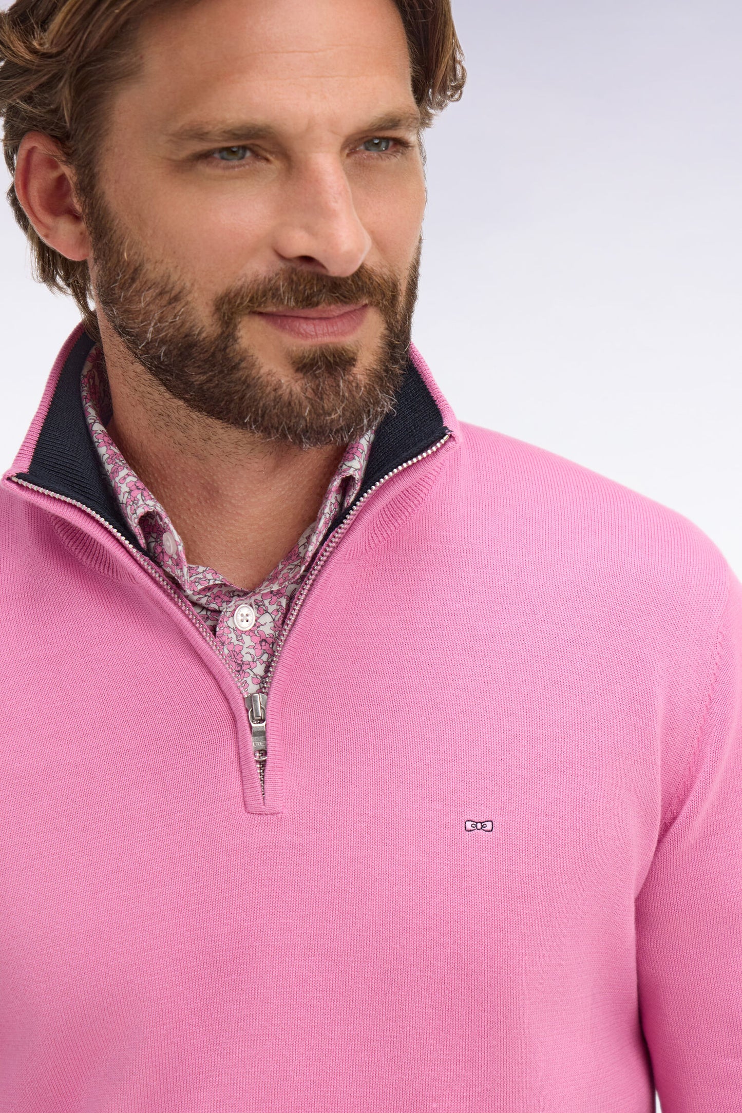 Pull col camionneur en coton rose