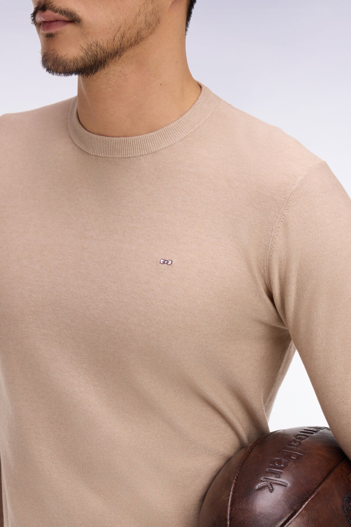 Pull col rond en coton et lyocell mélangés beige