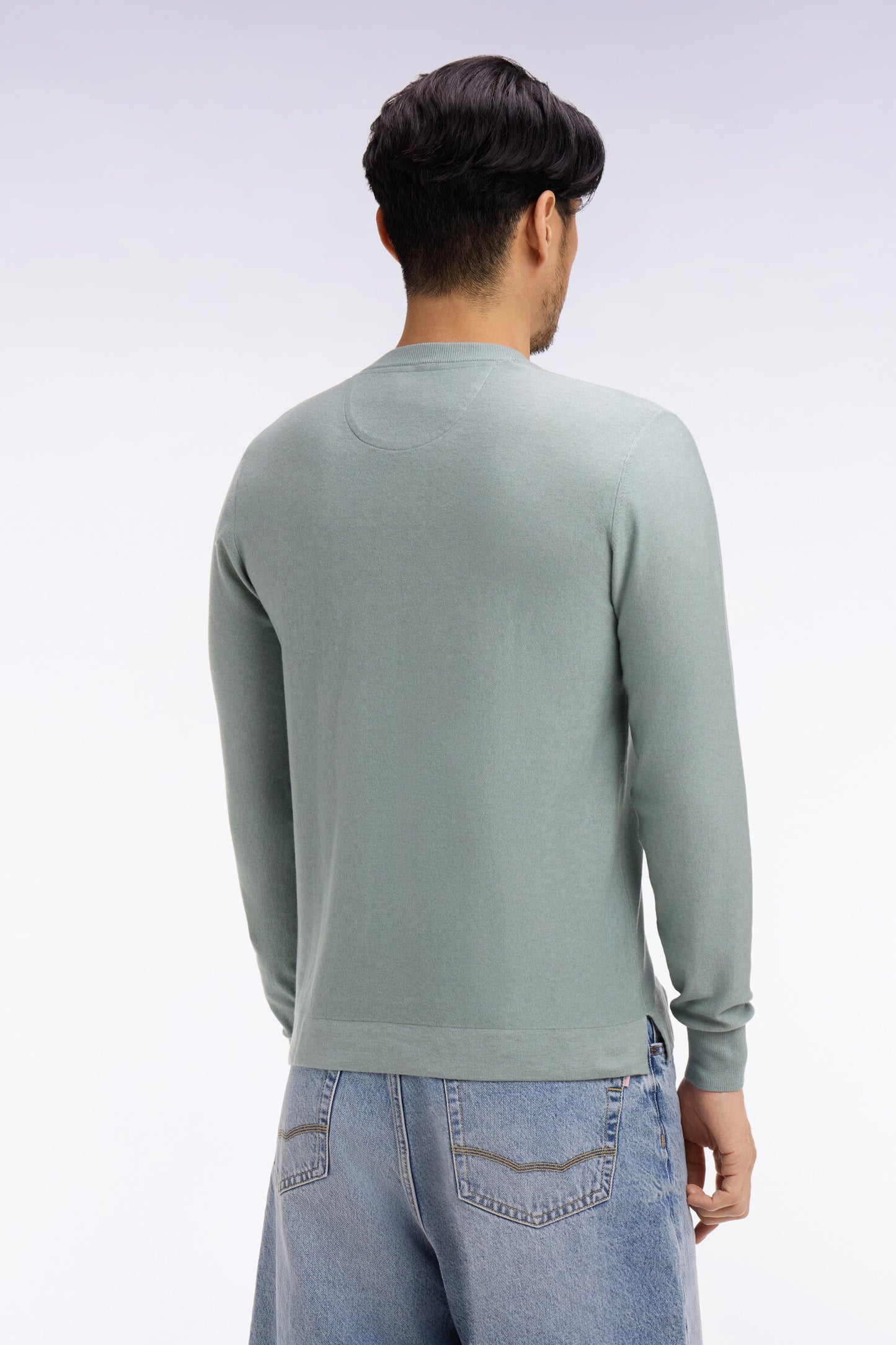 Pull col rond en coton et lyocell mélangés vert d'eau