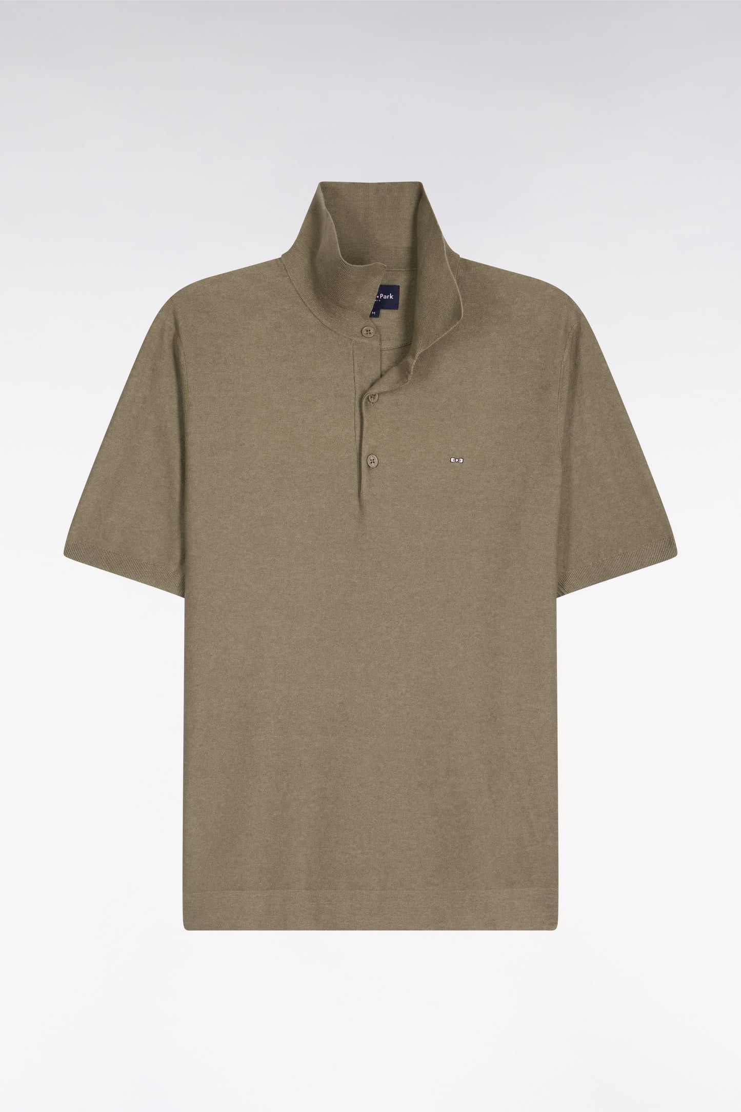 Short-sleeved polo collar sweater in brown cotton and lyocell blend