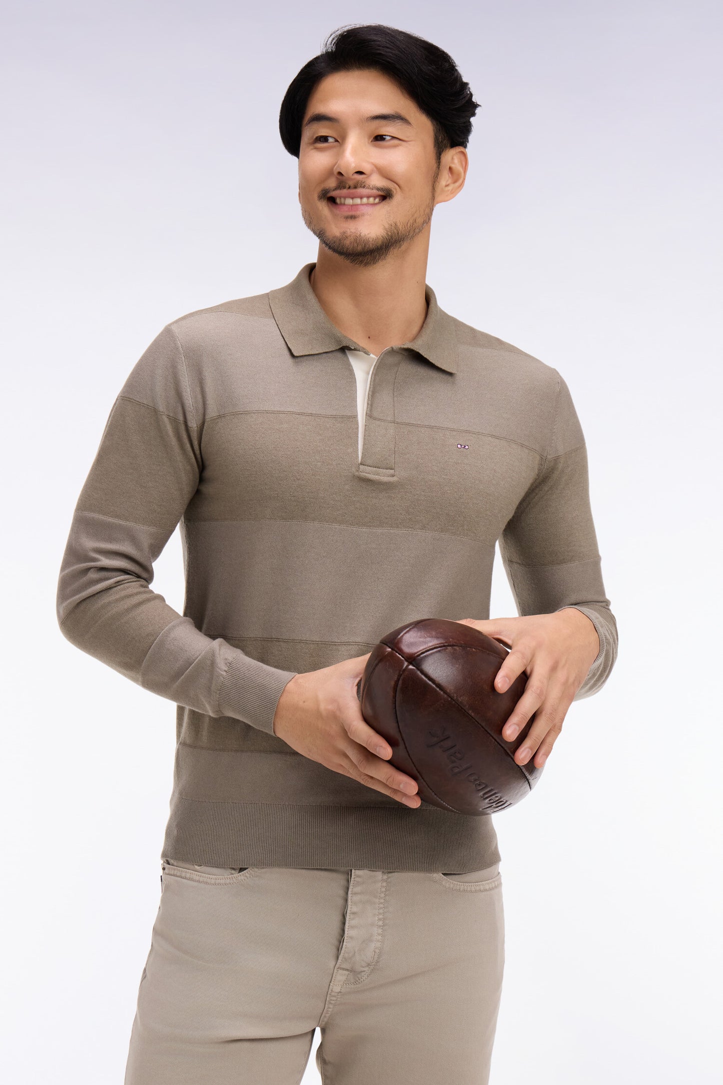 Pull col maillot rayé en coton et lyocell mélangés beige