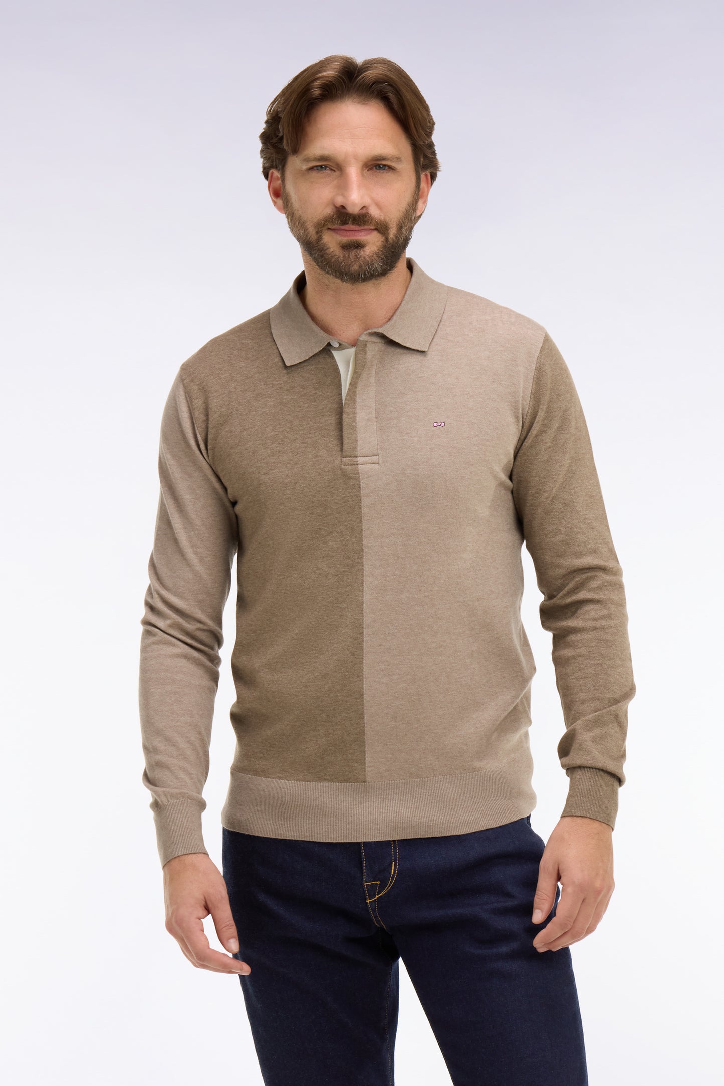 Pull col maillot en coton et lyocell mélangés beige