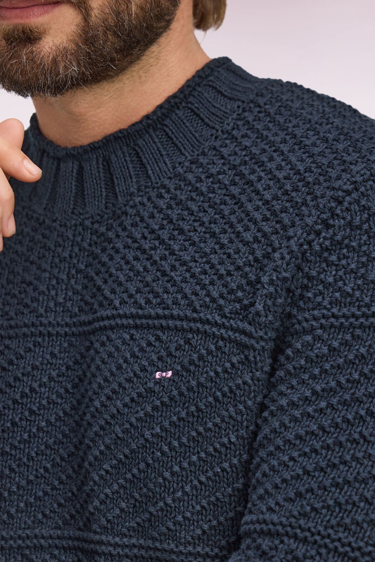 Navy linen and cotton high-neck sweater