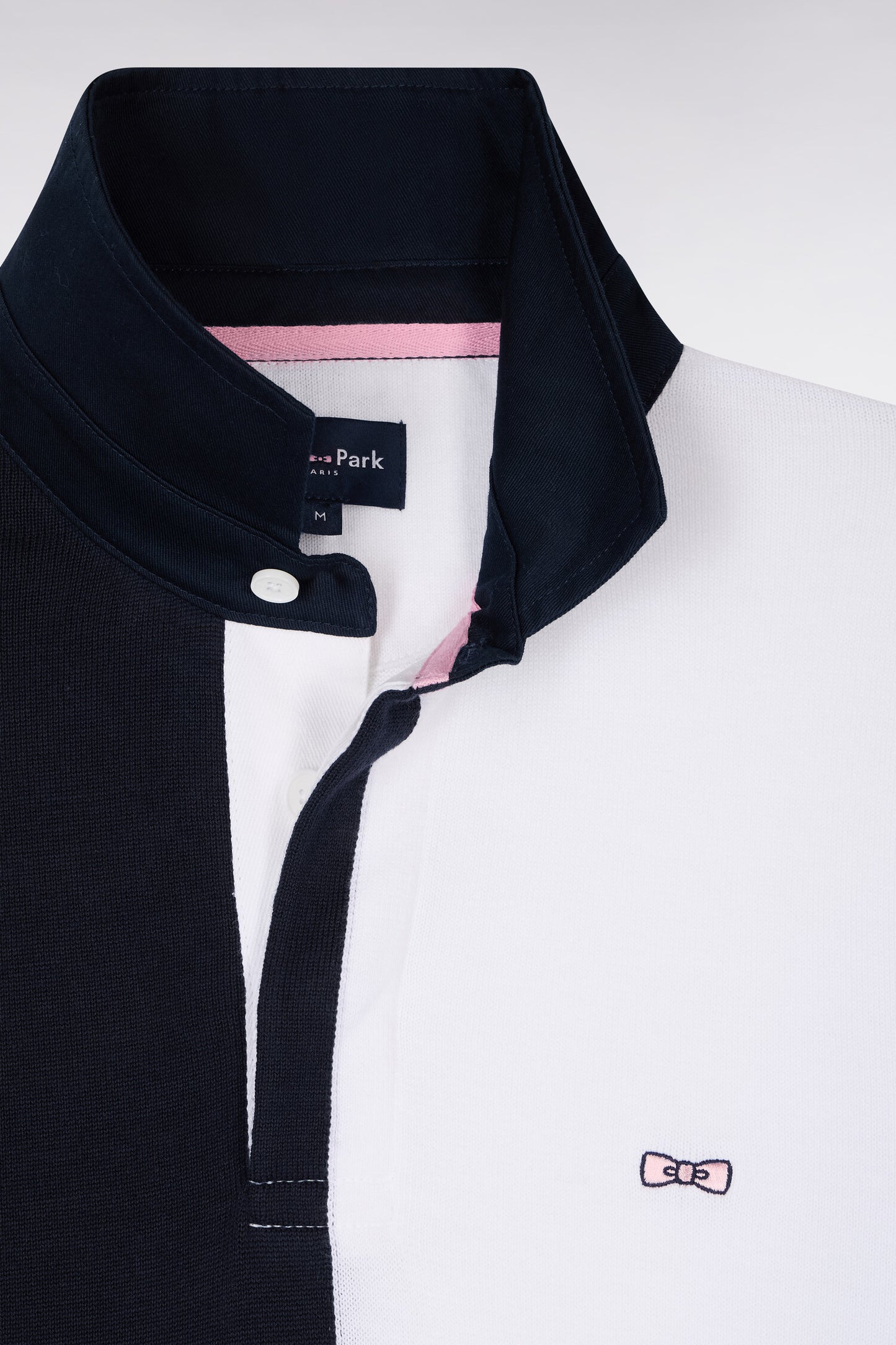 Pull col maillot en coton marine et blanc à manches contrastées