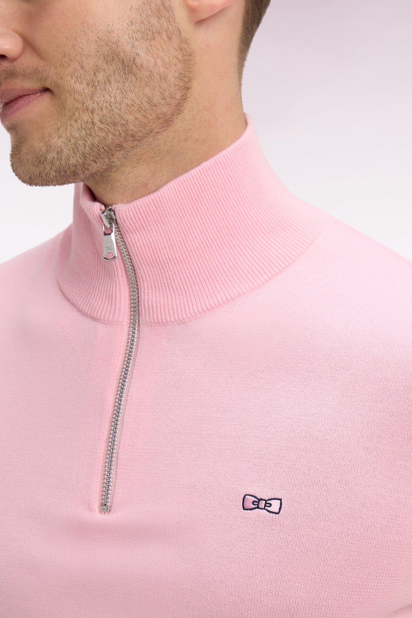 Pull col maillot en coton rose à double rayures manches