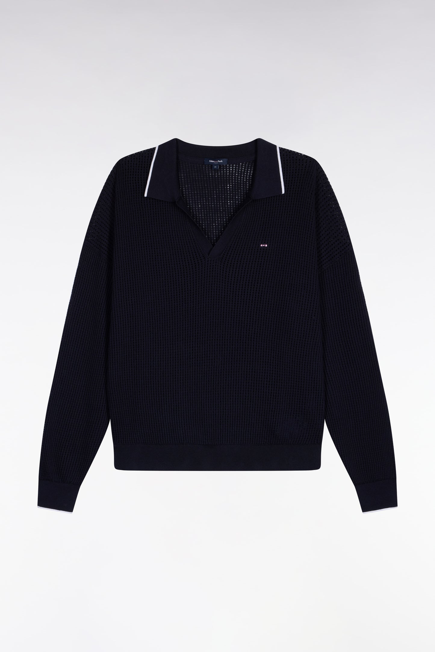 Pull col polo en coton marine