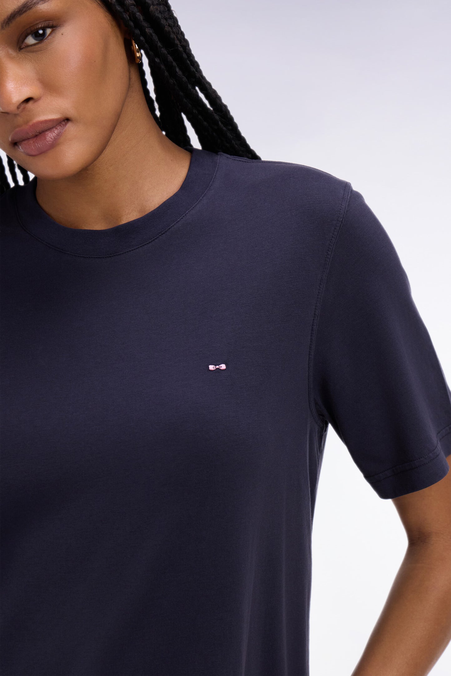 Robe T-shirt en lyocell et coton marine coupe droite