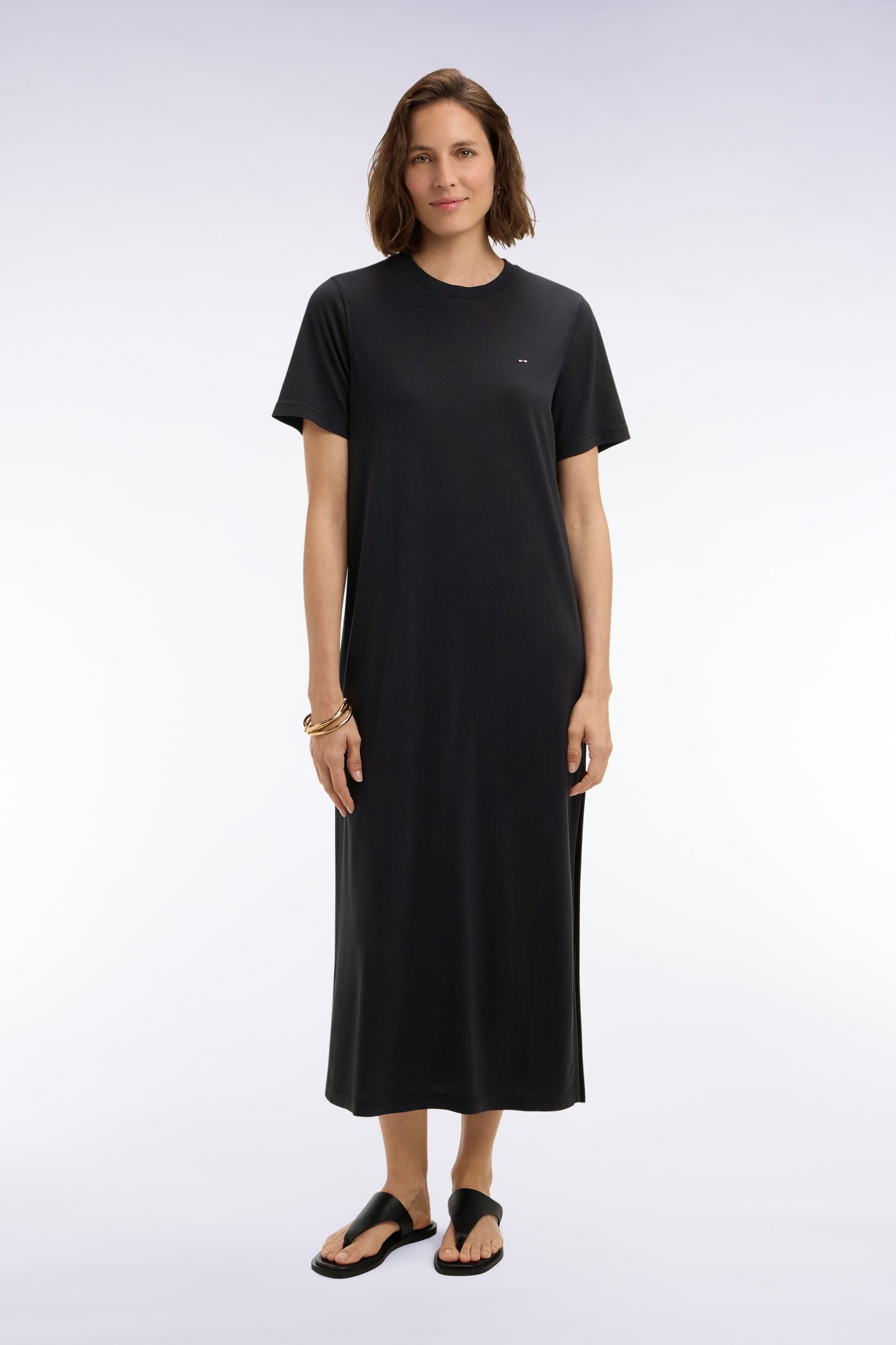 Robe T-shirt en lyocell et coton noir coupe droite