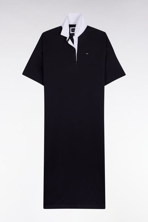 Robe polo en coton marine à col blanc - Image 2