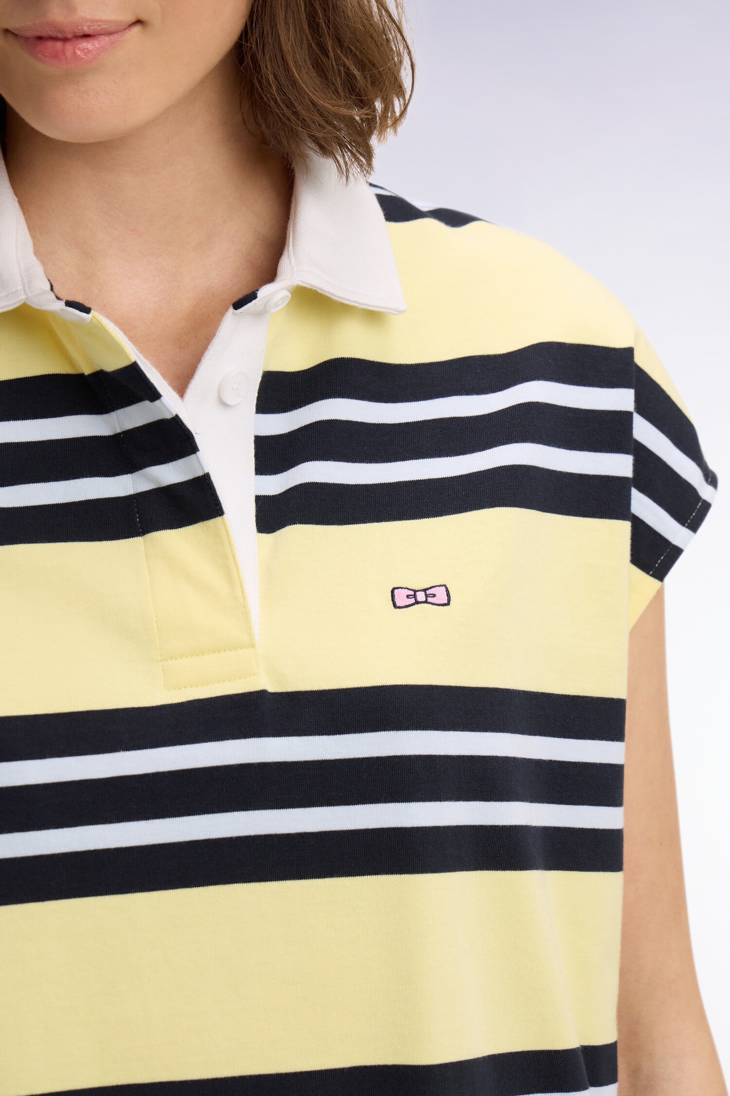 Robe maillot rayée en coton jaune et marine coupe oversized