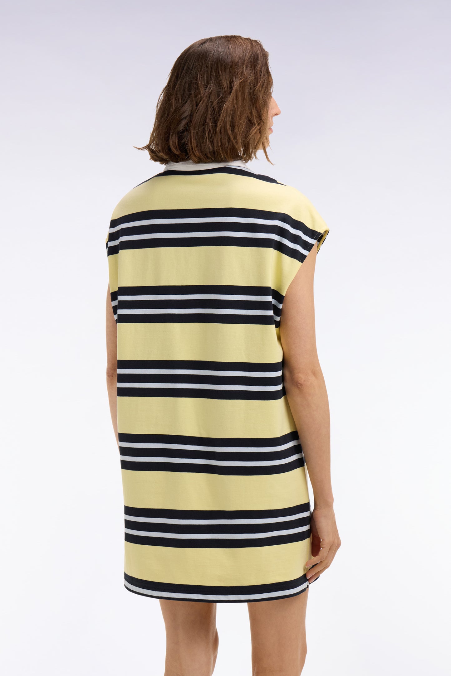 Robe maillot rayée en coton jaune et marine coupe oversized