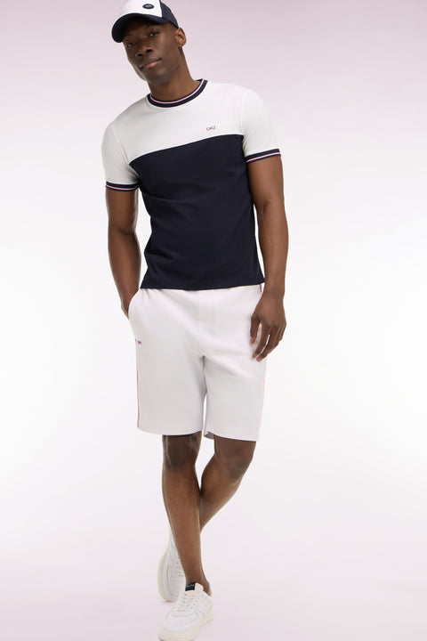 Short en interlock à découpes blanc et marine - Image 1