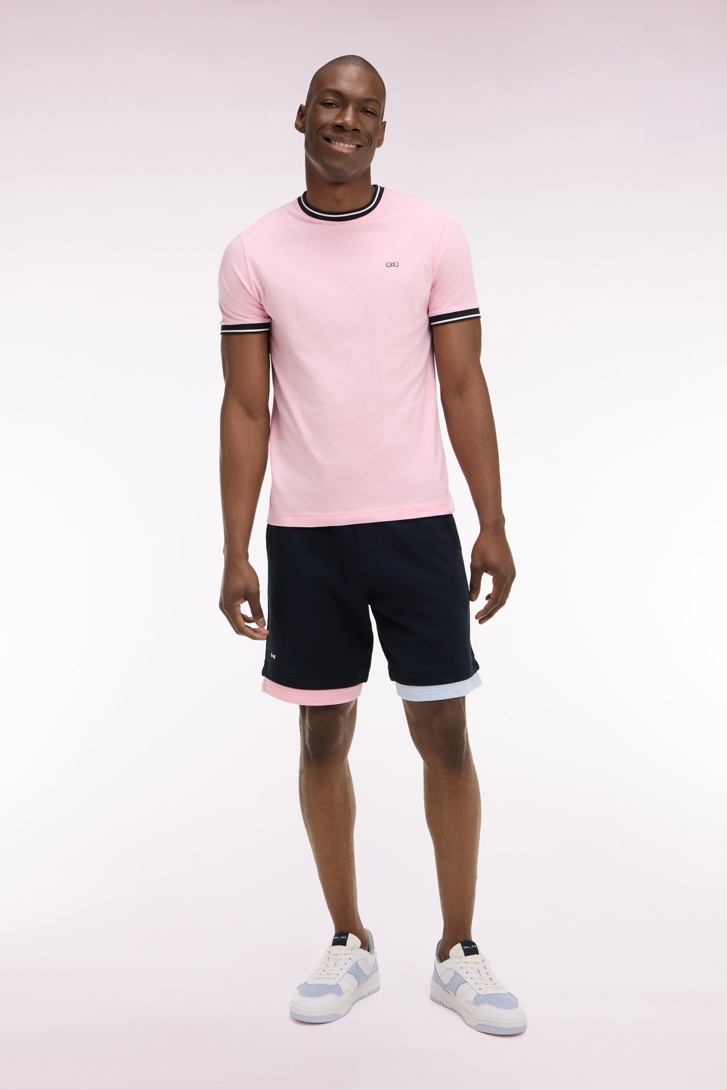 Short en molleton coton marine à bordures contrastées