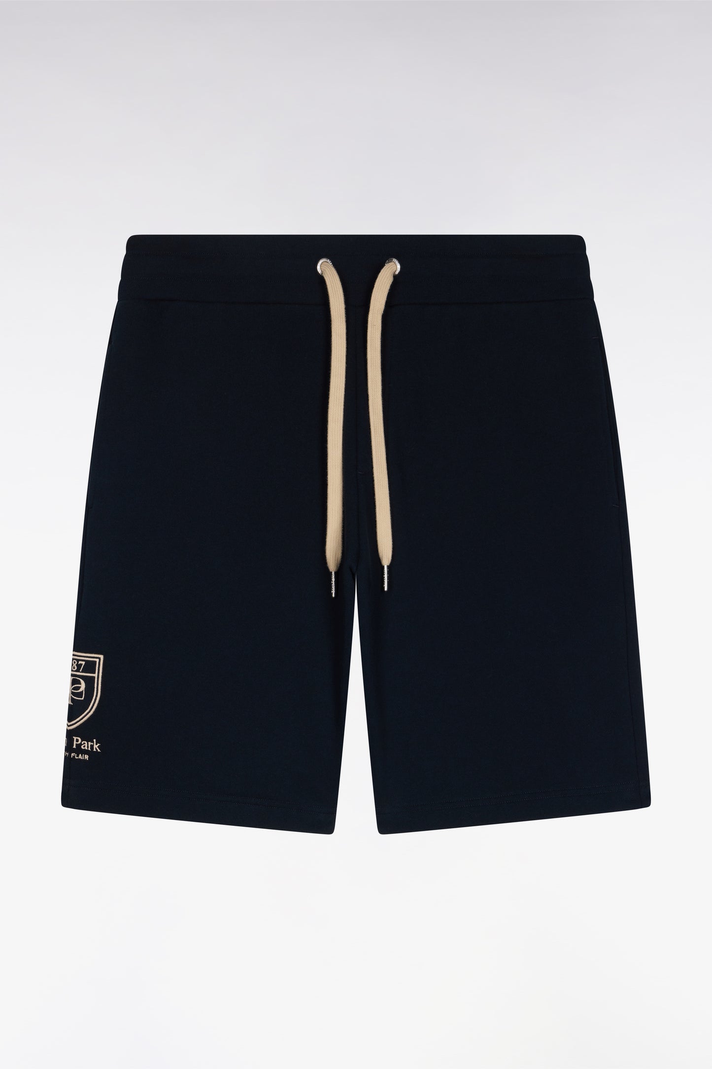 Short en molleton coton marine écusson brodé